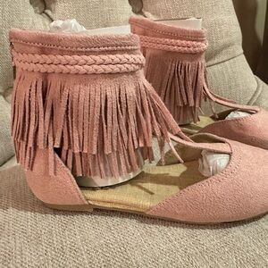 Joyfolie Pink Fringe Ankle Flats